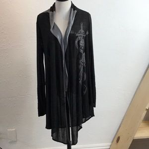 Leather eyelet band open cardigan